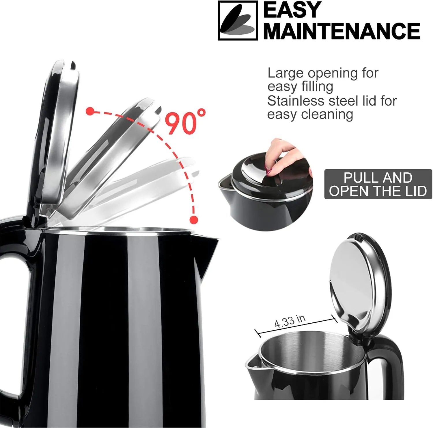 Secura Stainless Steel Double Wall Electric Kettle Water Heater for Tea Coffee w/Auto Shut-Off and Boil-Dry Protection, 1.0L (Black) SWK-1001DB/HB-K012