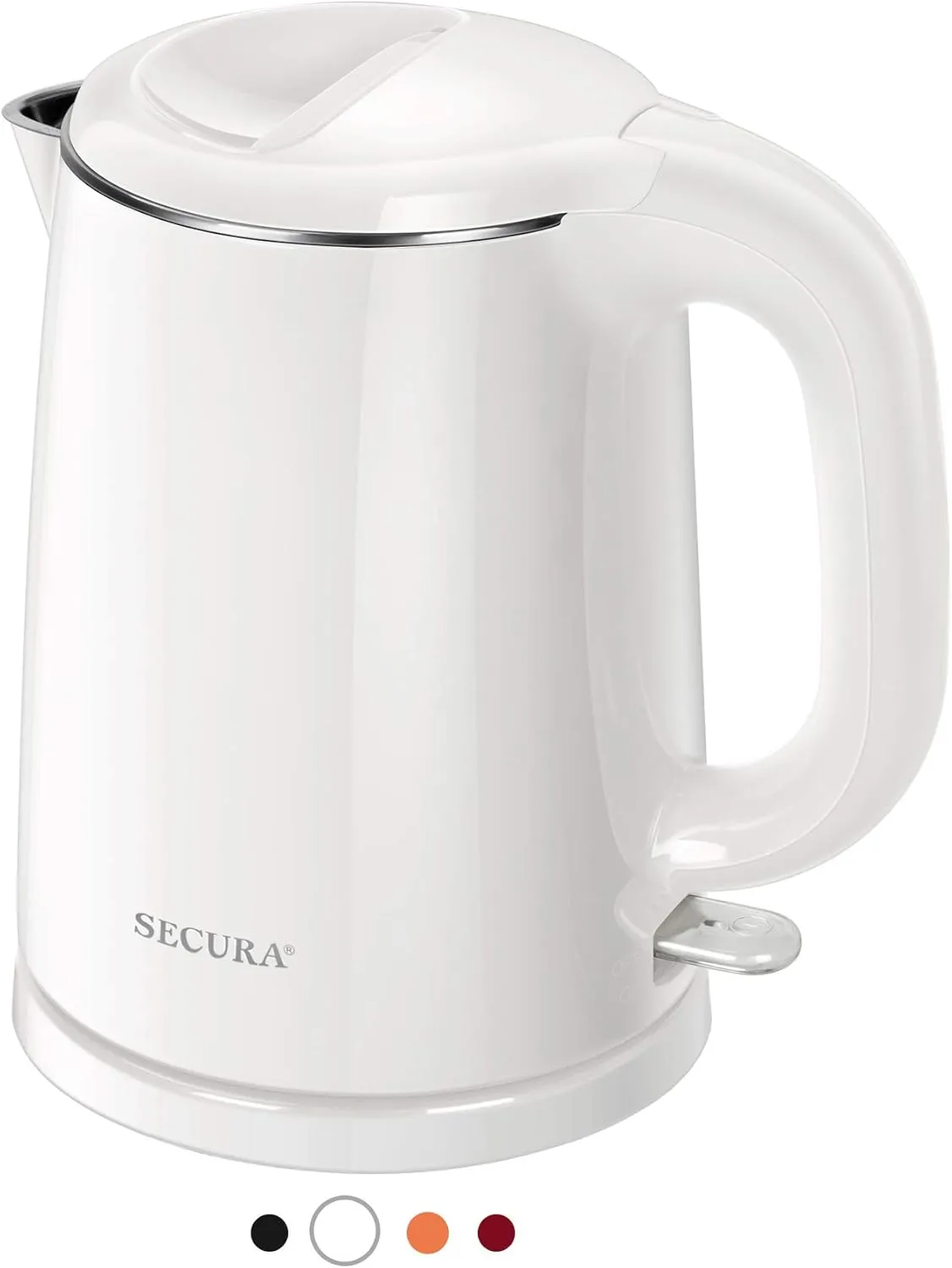Secura Stainless Steel Double Wall Electric Kettle Water Heater for Tea Coffee w/Auto Shut-Off and Boil-Dry Protection, 1.0L (White) SWK-1001DW/HB-K012