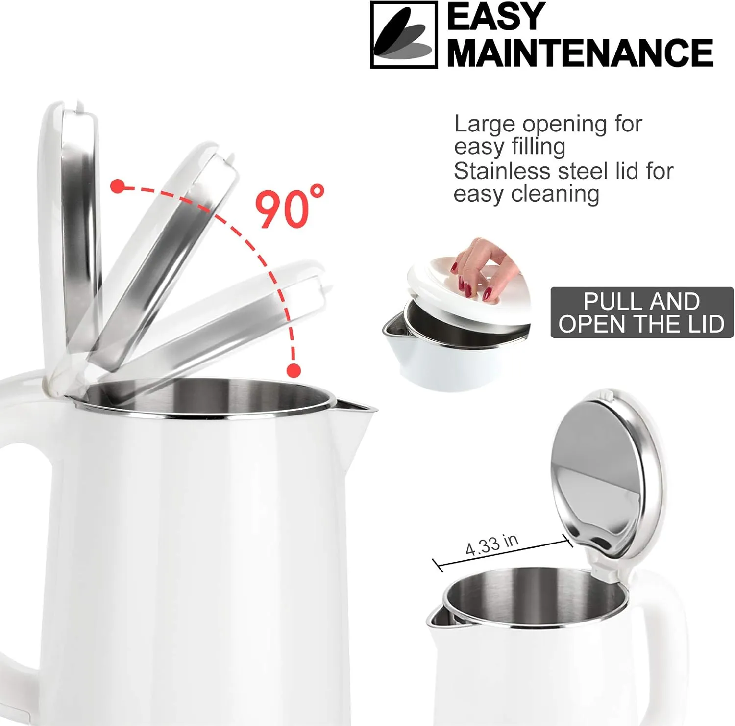 Secura Stainless Steel Double Wall Electric Kettle Water Heater for Tea Coffee w/Auto Shut-Off and Boil-Dry Protection, 1.0L (White) SWK-1001DW/HB-K012