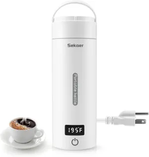 Sekaer Portable Electric Tea Kettle Travel Small Mini Coffee Kettle, with 4 Variable Presets, Personal Hot Water Boiler 304 Stainless Steel with Auto Shut-Off & Boil Dry Protection, SY-618A