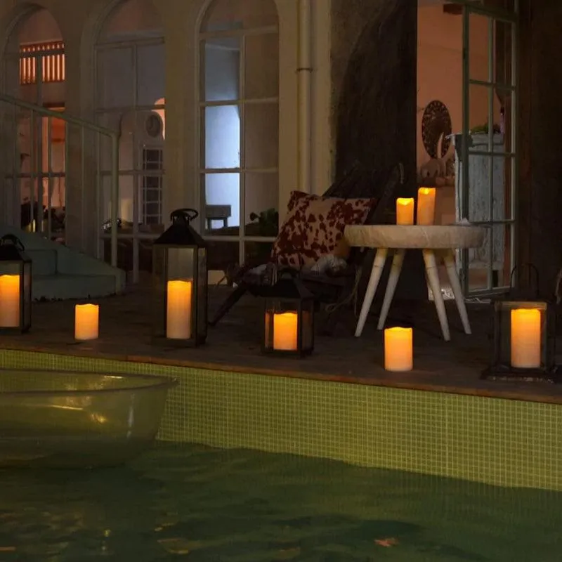 Set Of 2 Flameless Outdoor Lantern Candles – Remote Control Waterproof LED