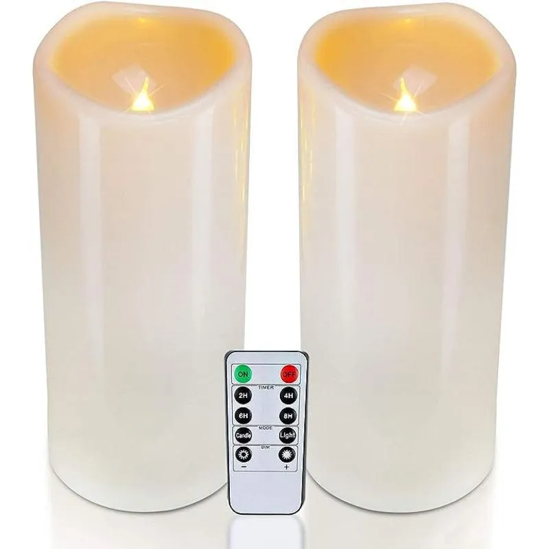 Set Of 2 Flameless Outdoor Lantern Candles – Remote Control Waterproof LED