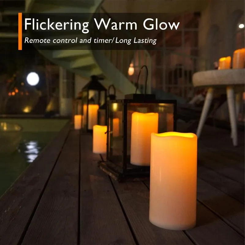 Set Of 2 Flameless Outdoor Lantern Candles – Remote Control Waterproof LED
