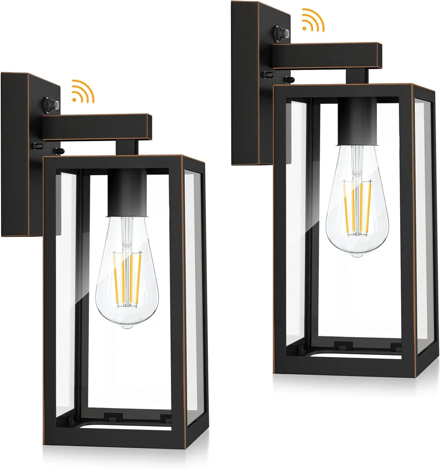 SHINE HAI Dusk to Dawn Outdoor Wall Lantern, Exterior Sconce Sensor Light Fixture with E26 Base Socket, Waterproof Wall Mount Lamp with Glass Shade for Garage, Doorway, 2-Pack (Oil-Rubbed Bronze)