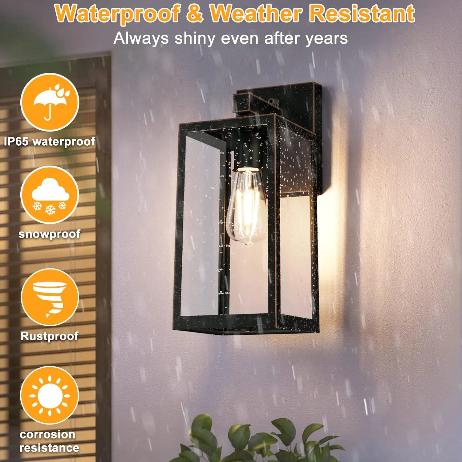 SHINE HAI Dusk to Dawn Outdoor Wall Lantern, Exterior Sconce Sensor Light Fixture with E26 Base Socket, Waterproof Wall Mount Lamp with Glass Shade for Garage, Doorway, 2-Pack (Oil-Rubbed Bronze)