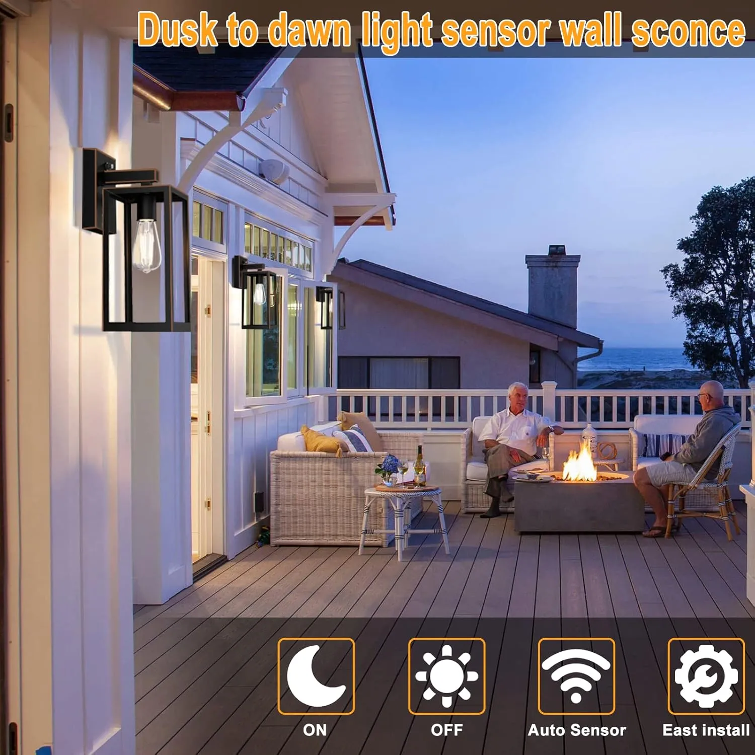 SHINE HAI Dusk to Dawn Outdoor Wall Lantern, Exterior Sconce Sensor Light Fixture with E26 Base Socket, Waterproof Wall Mount Lamp with Glass Shade for Garage, Doorway, 2-Pack (Oil-Rubbed Bronze)