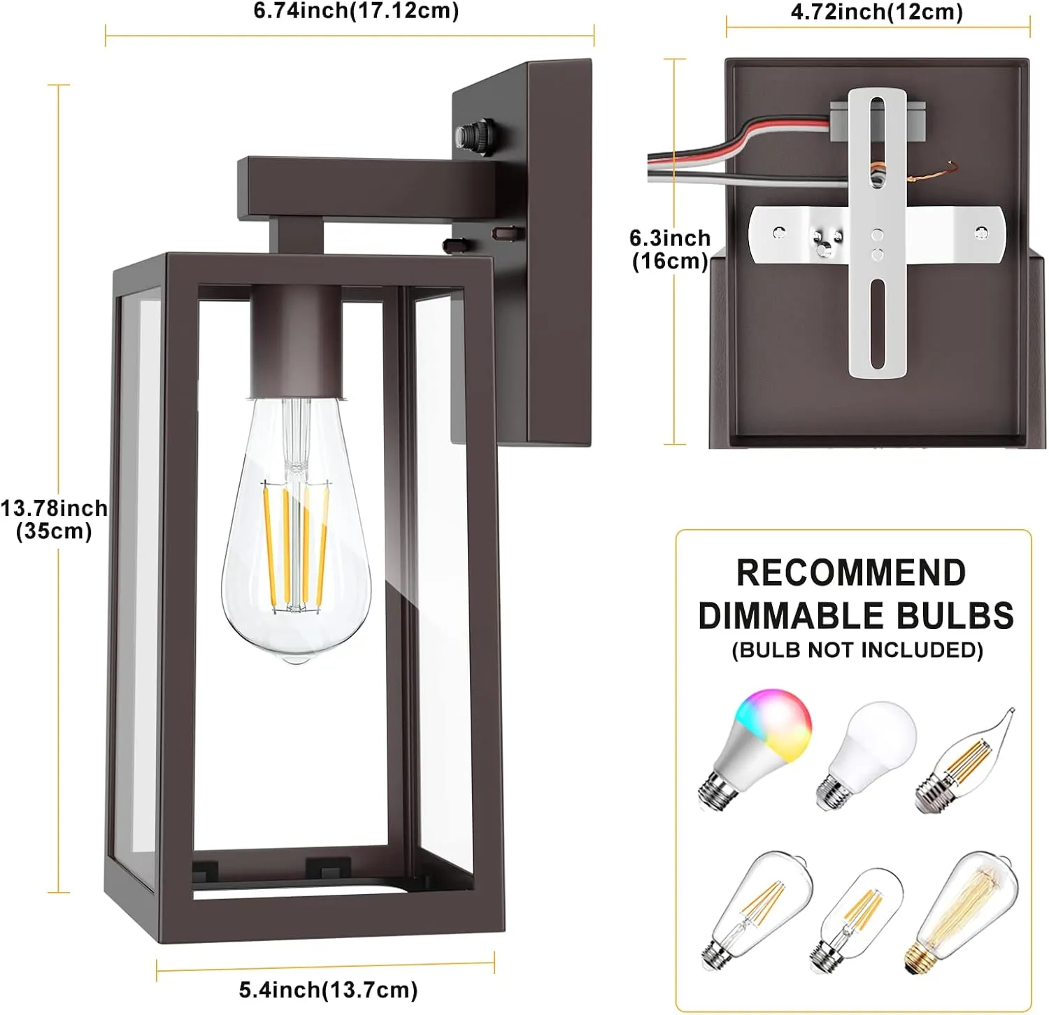 SHINE HAI Dusk to Dawn Outdoor Wall Lantern, Exterior Sensor Light Fixture with E26 Base Socket, Waterproof Wall Mount Sconce with Clear Glass Shade for Garage, Doorway (Dark Chocolate)