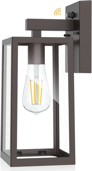 SHINE HAI Dusk to Dawn Outdoor Wall Lantern, Exterior Sensor Light Fixture with E26 Base Socket, Waterproof Wall Mount Sconce with Clear Glass Shade for Garage, Doorway (Dark Chocolate)