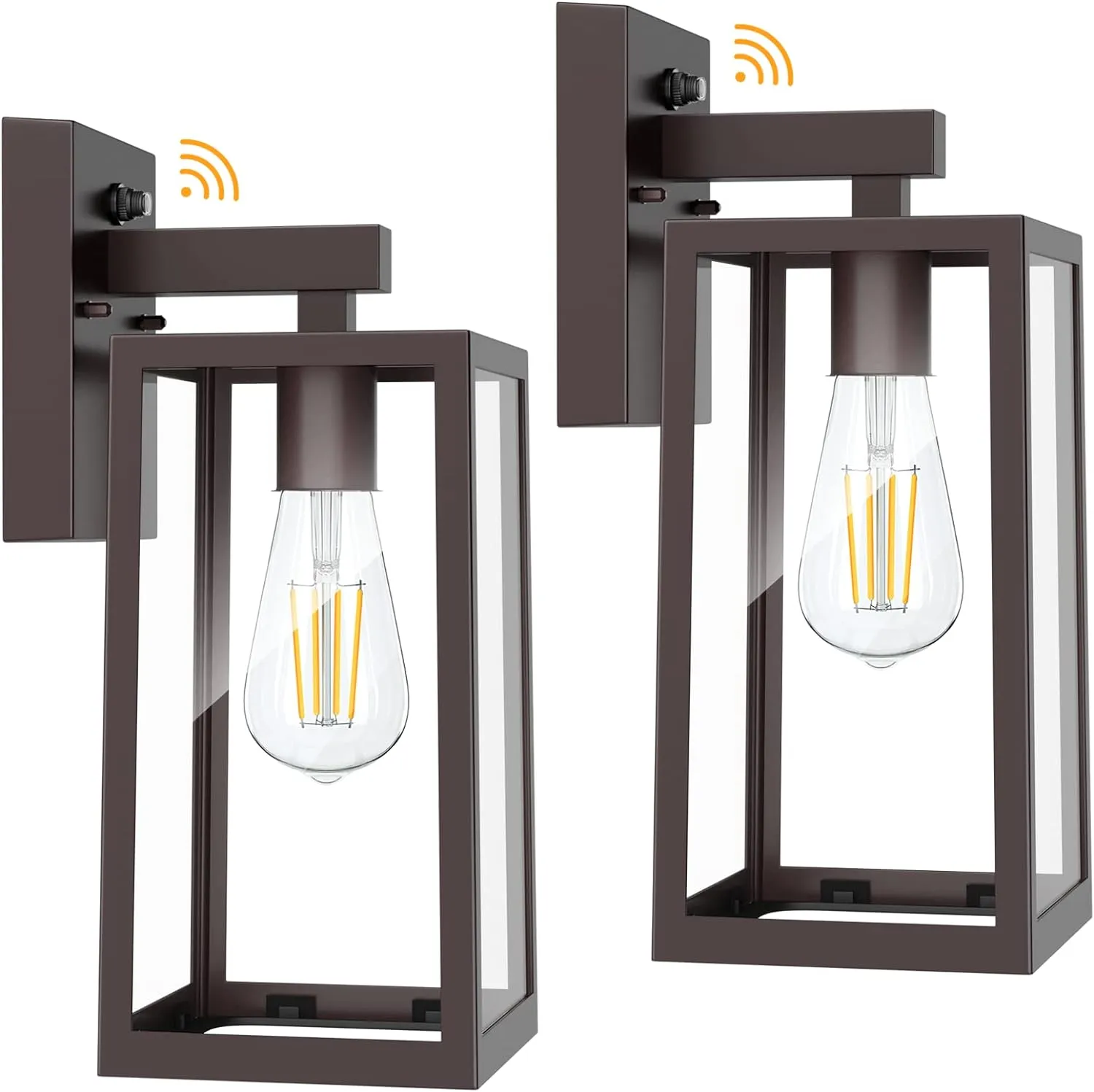 SHINE HAI Dusk to Dawn Outdoor Wall Lantern, Exterior Wall Sconce with E26 Base Socket, Anti-Rust Waterproof Light Fixture with Glass Shade for Garage, Doorway, 2 Pack (Dark Chocolate)