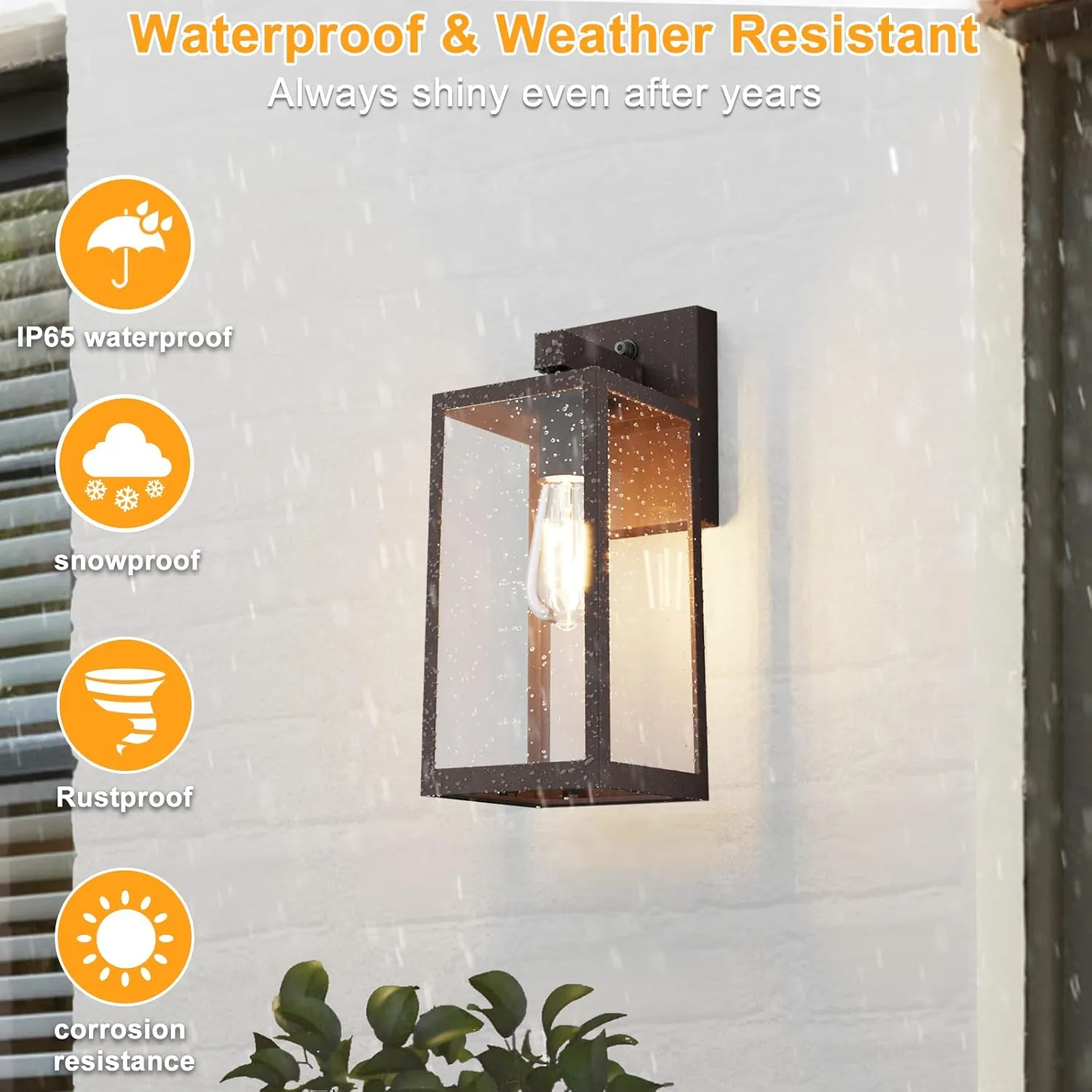 SHINE HAI Dusk to Dawn Outdoor Wall Lantern, Exterior Wall Sconce with E26 Base Socket, Anti-Rust Waterproof Light Fixture with Glass Shade for Garage, Doorway, 2 Pack (Dark Chocolate)