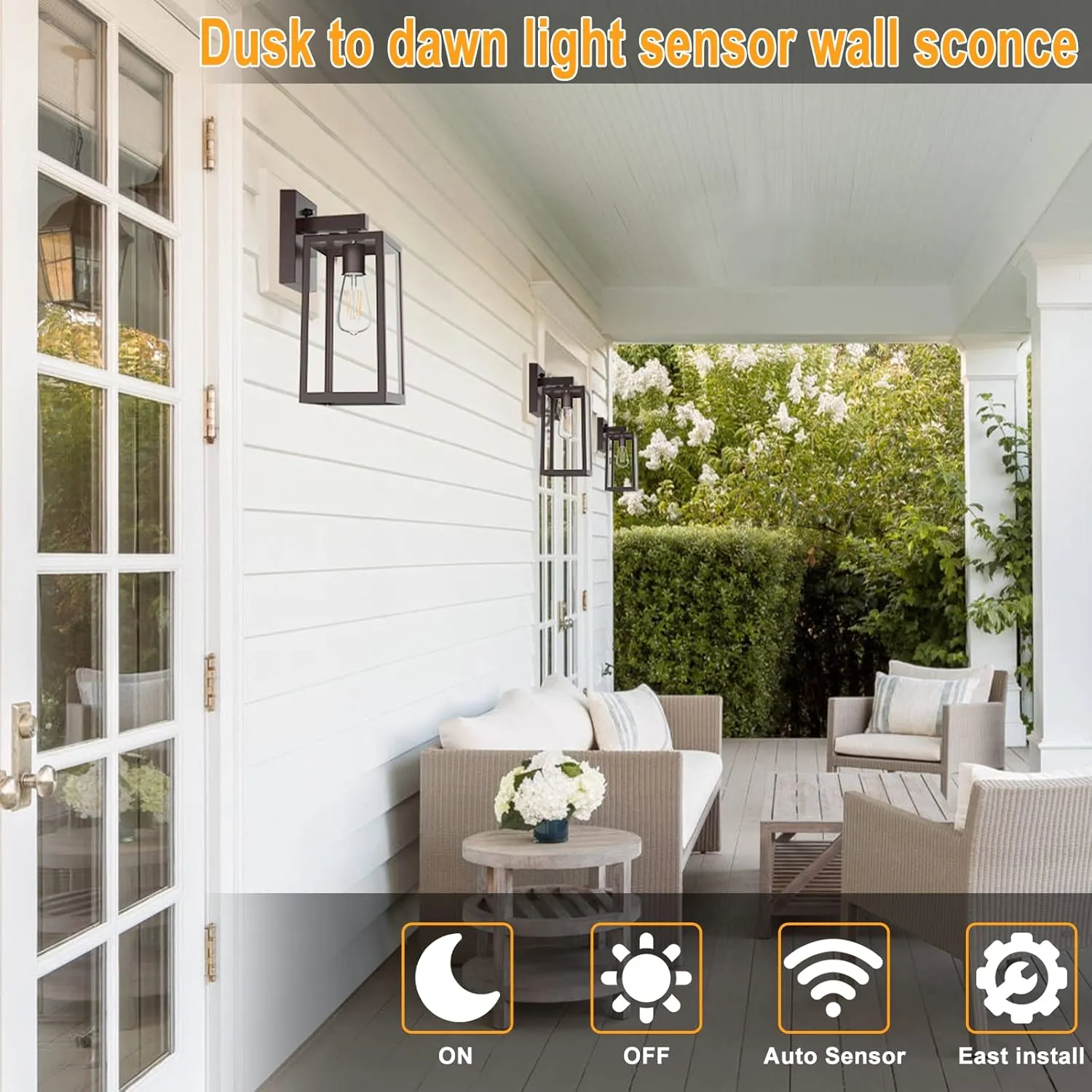SHINE HAI Dusk to Dawn Outdoor Wall Lantern, Exterior Wall Sconce with E26 Base Socket, Anti-Rust Waterproof Light Fixture with Glass Shade for Garage, Doorway, 2 Pack (Dark Chocolate)