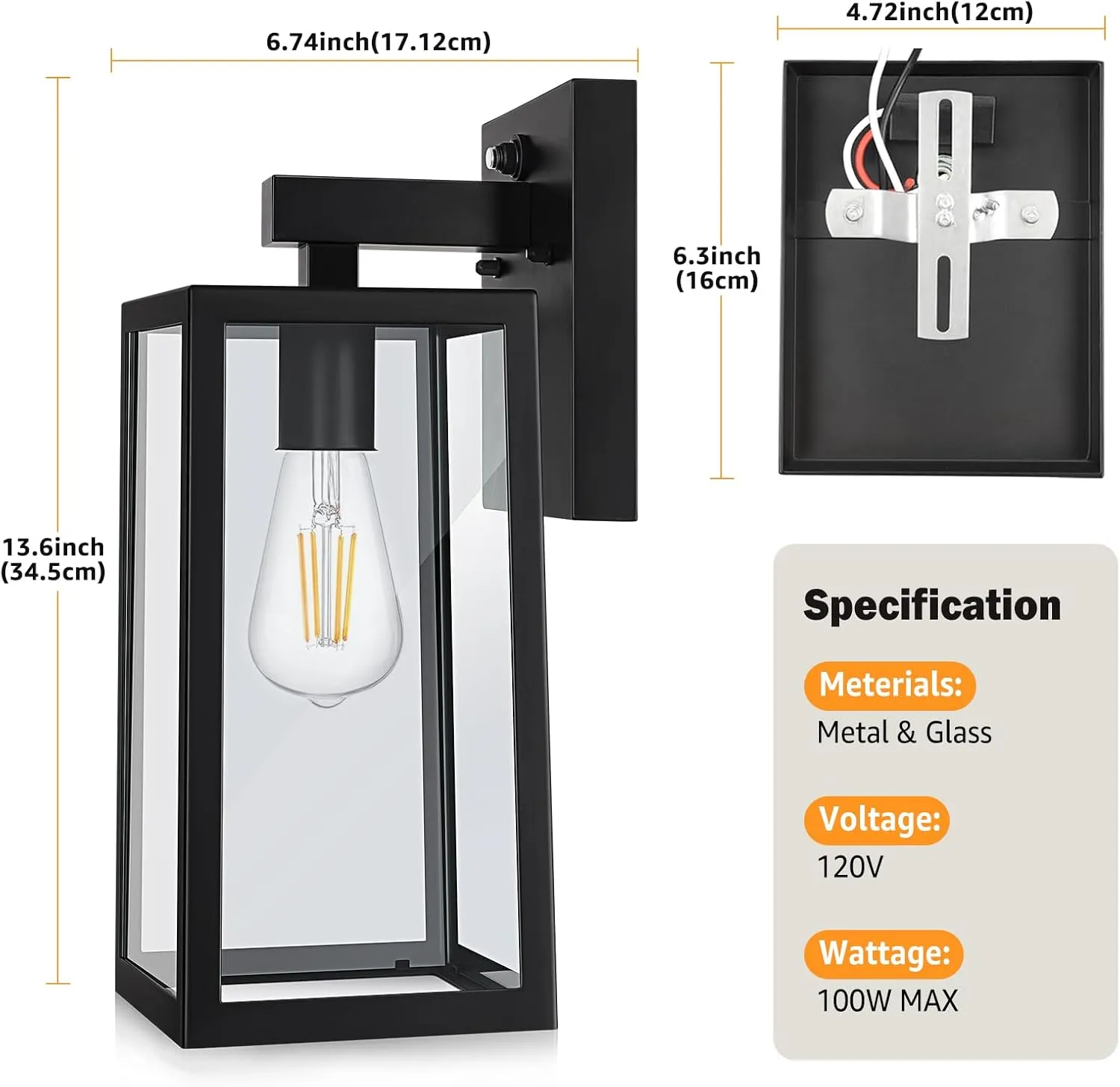SHINE HAI Dusk to Dawn Outdoor Wall Lantern, Extra Large Exterior Sconce Fixture with E26 Base, Waterproof Wall Mount Light, Outdoor Lantern for Porch 2 Pack
