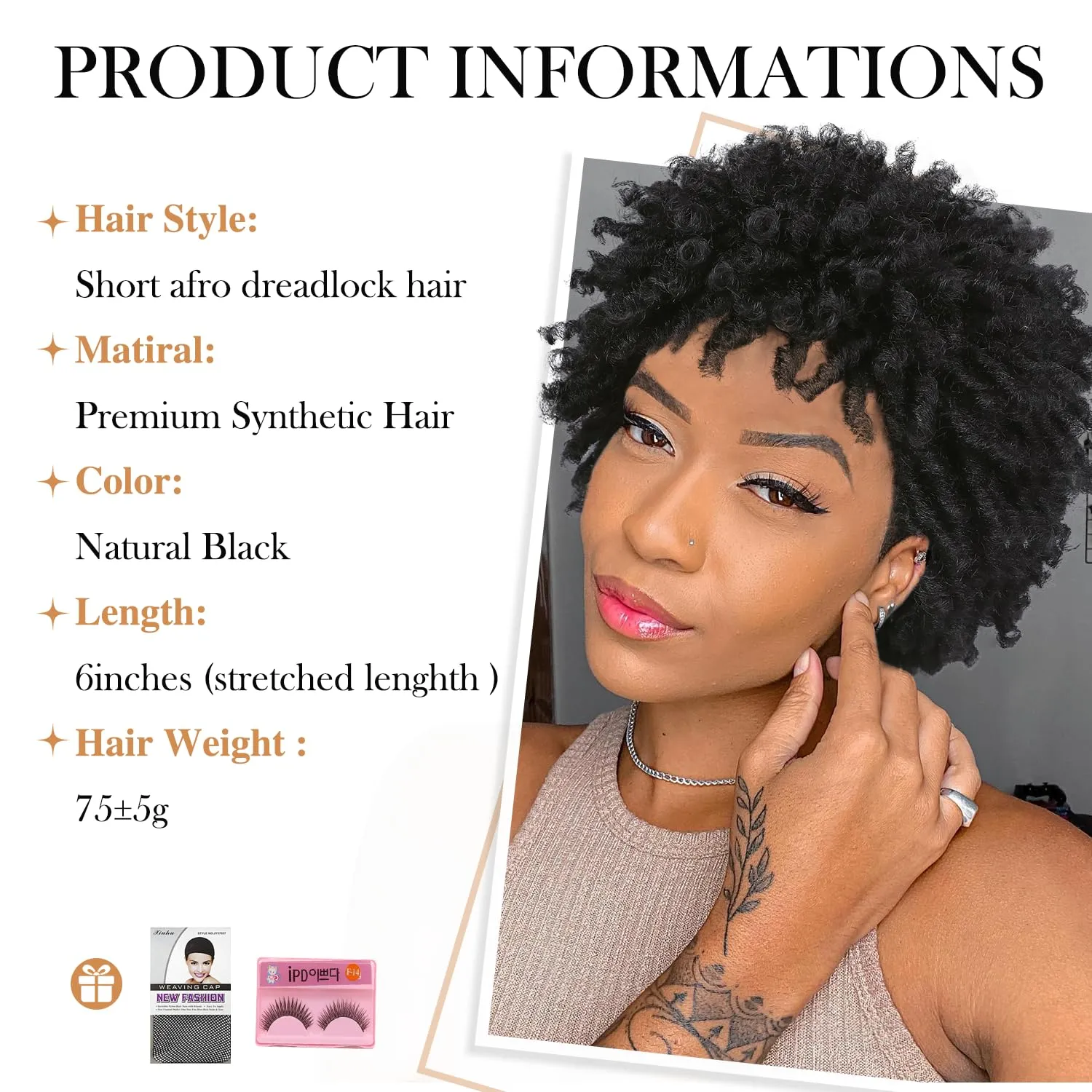 Short Dreadlock Wig Short Afro Curly Braided Wigs for Black Women Faux Locs Twist Braiding Natural Black Synthetic Hair Wigs 6 Inches