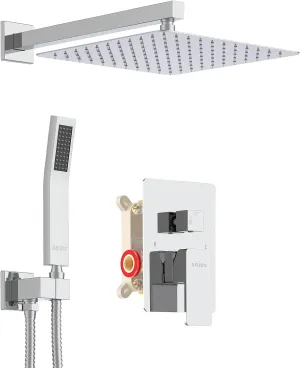 Shower System with High Pressure 12 Inch Rainfall Shower Head, Handheld Shower head and Shower Faucet Trim, Rain Mixer Shower Set Wall Mounted Chrome（Valve Include）