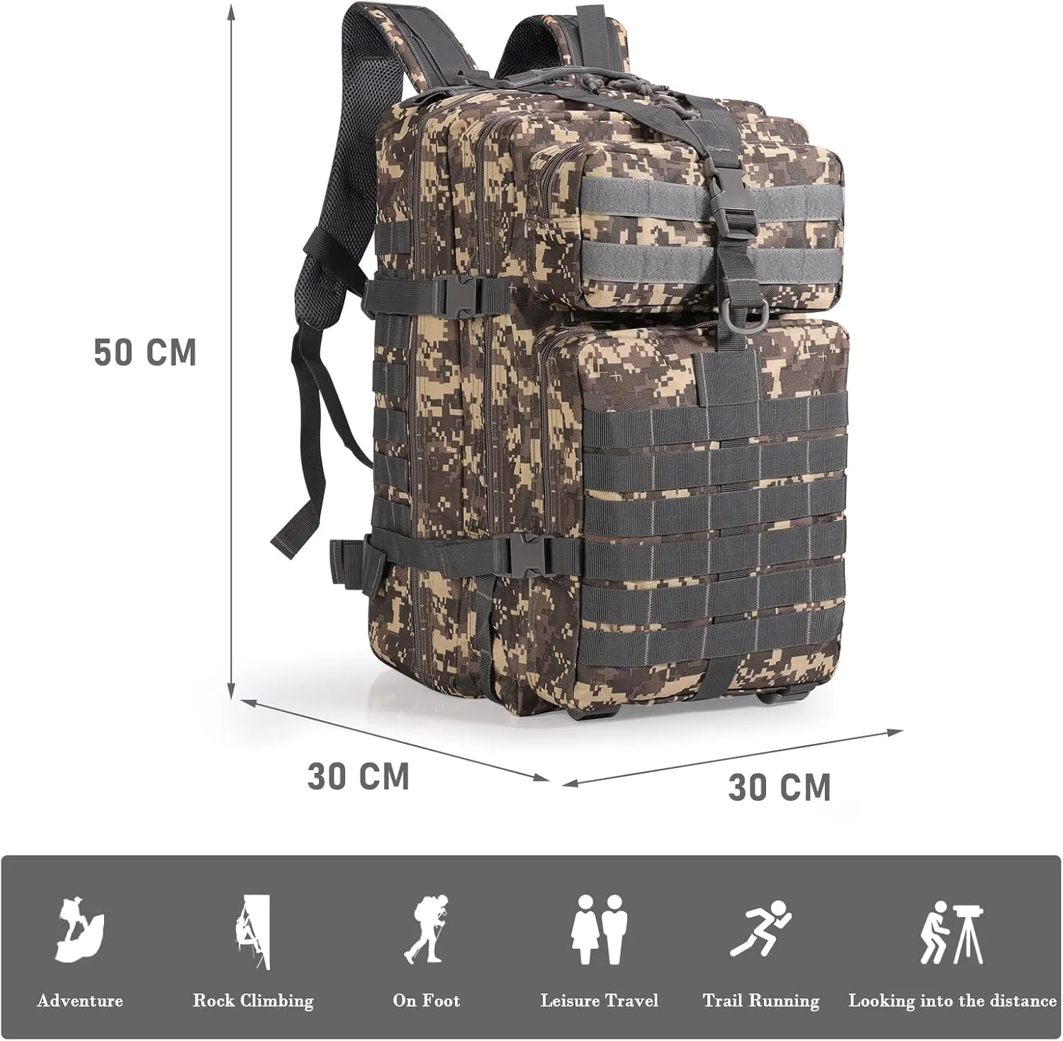 ShowyLive 3P Tactical Backpack Military Rucksack - 45L Large Hiking Backpack Waterproof, Durable Camping Backpack for Men Women, Travel Outdoor Sports Bug Out Bag (ACU)
