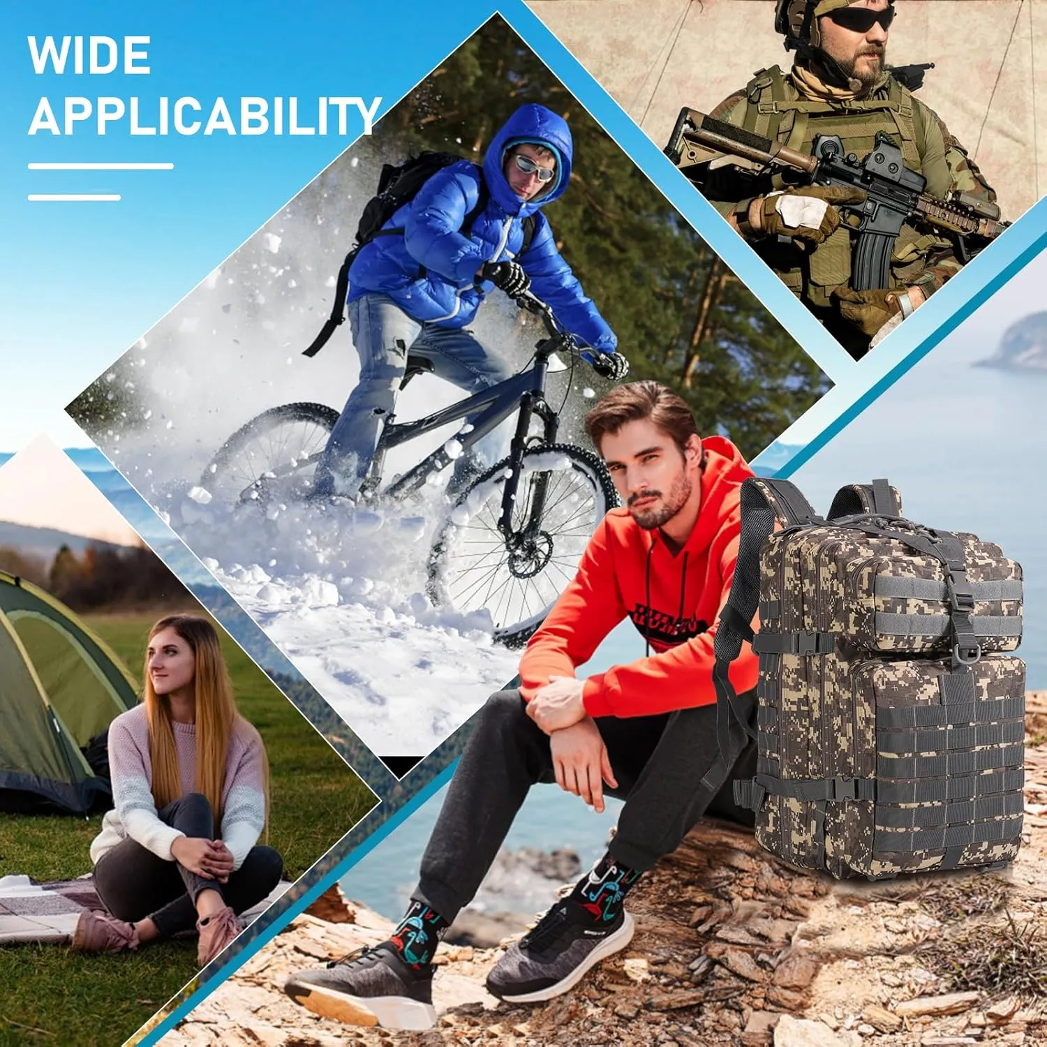 ShowyLive 3P Tactical Backpack Military Rucksack - 45L Large Hiking Backpack Waterproof, Durable Camping Backpack for Men Women, Travel Outdoor Sports Bug Out Bag (ACU)