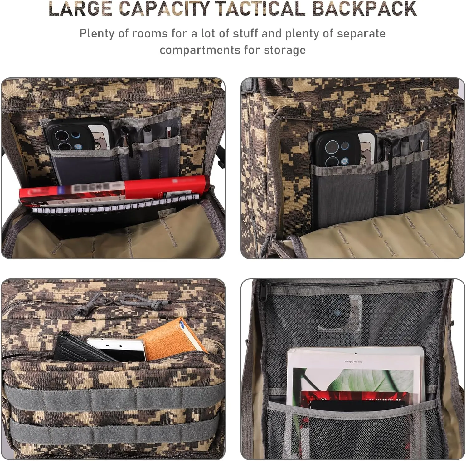 ShowyLive 3P Tactical Backpack Military Rucksack - 45L Large Hiking Backpack Waterproof, Durable Camping Backpack for Men Women, Travel Outdoor Sports Bug Out Bag (ACU)