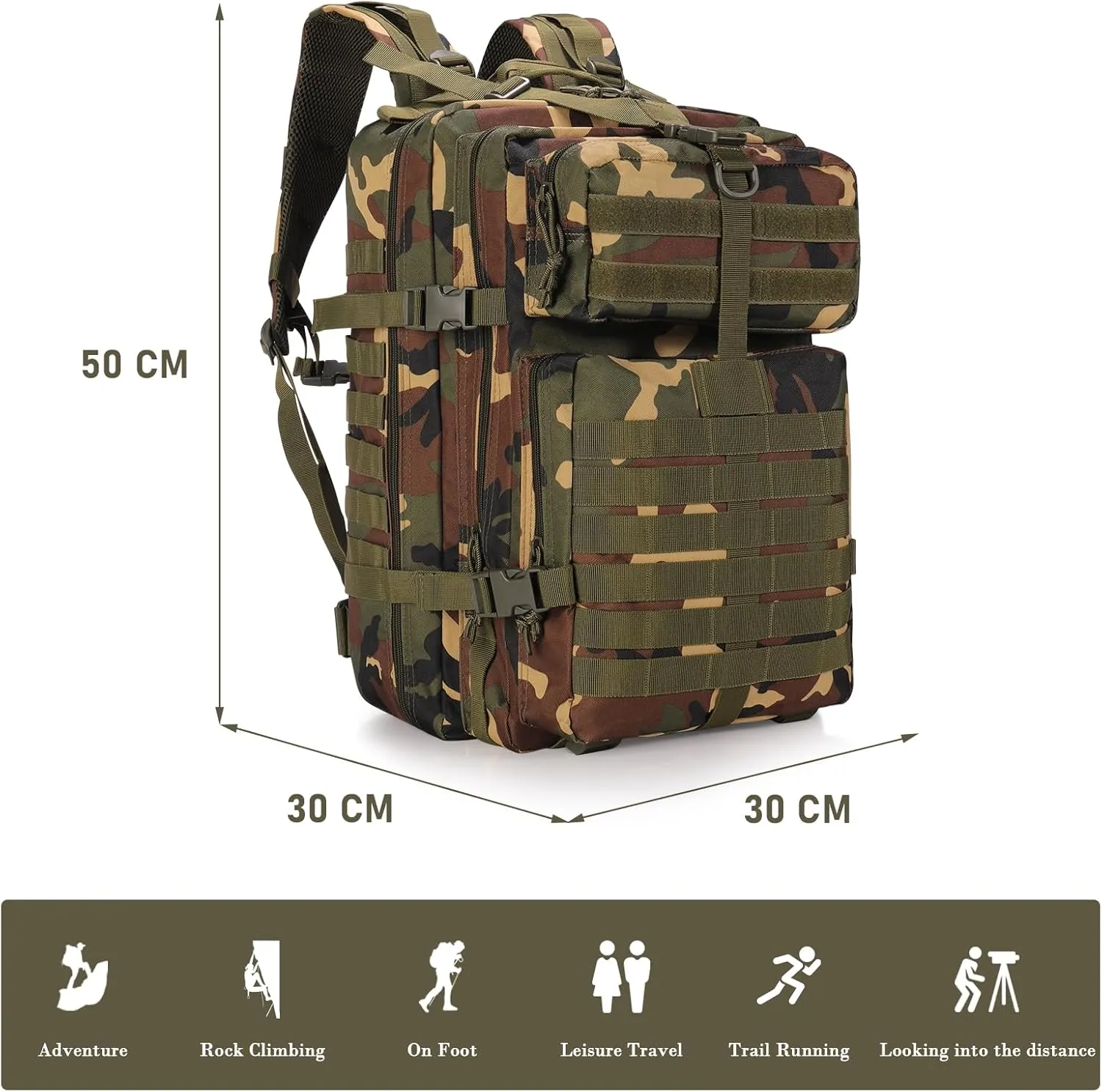 ShowyLive 3P Tactical Backpack Military Rucksack - 45L Large Hiking Backpack Waterproof, Durable Camping Backpack for Men Women, Travel Outdoor Sports Bug Out Bag (CP)