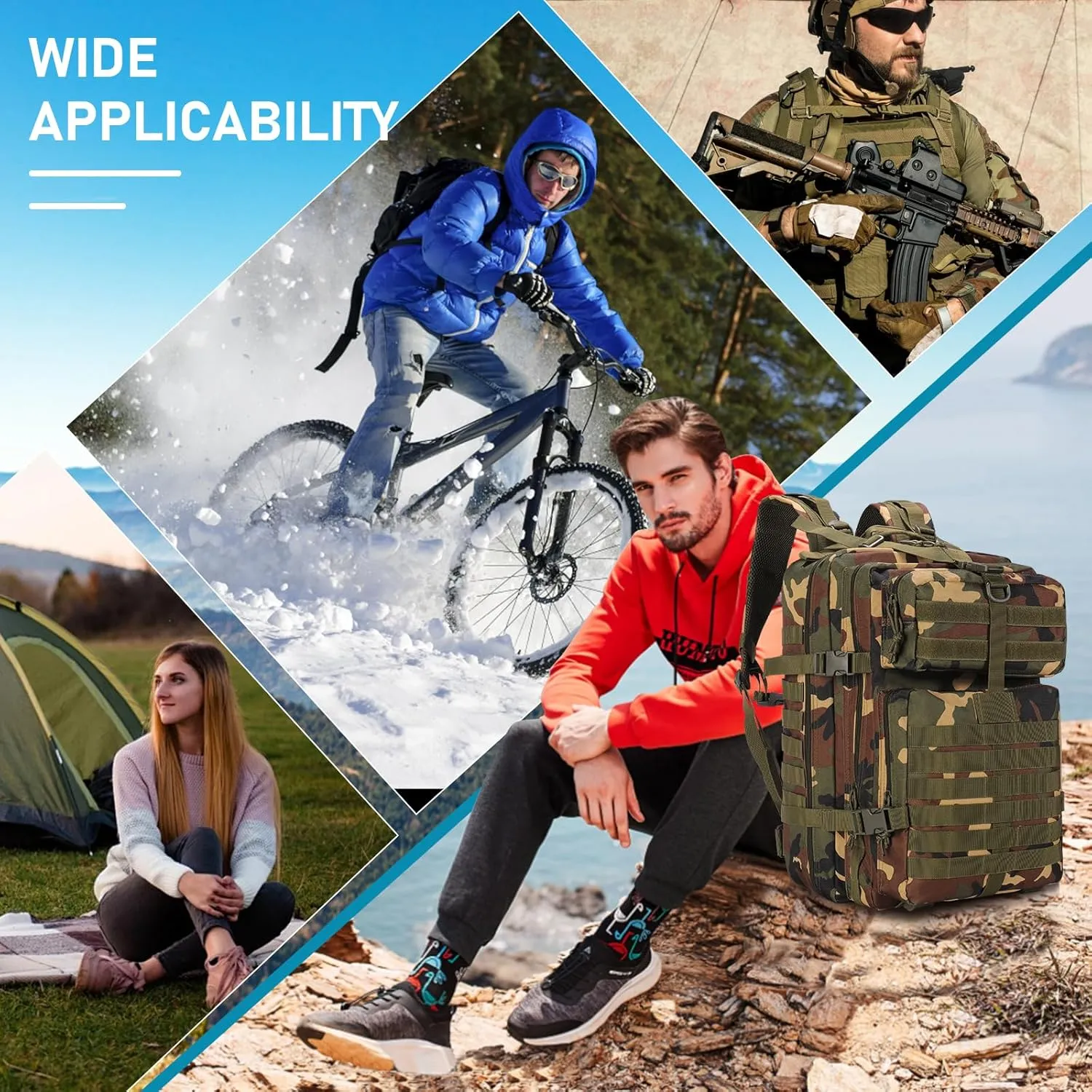 ShowyLive 3P Tactical Backpack Military Rucksack - 45L Large Hiking Backpack Waterproof, Durable Camping Backpack for Men Women, Travel Outdoor Sports Bug Out Bag (CP)
