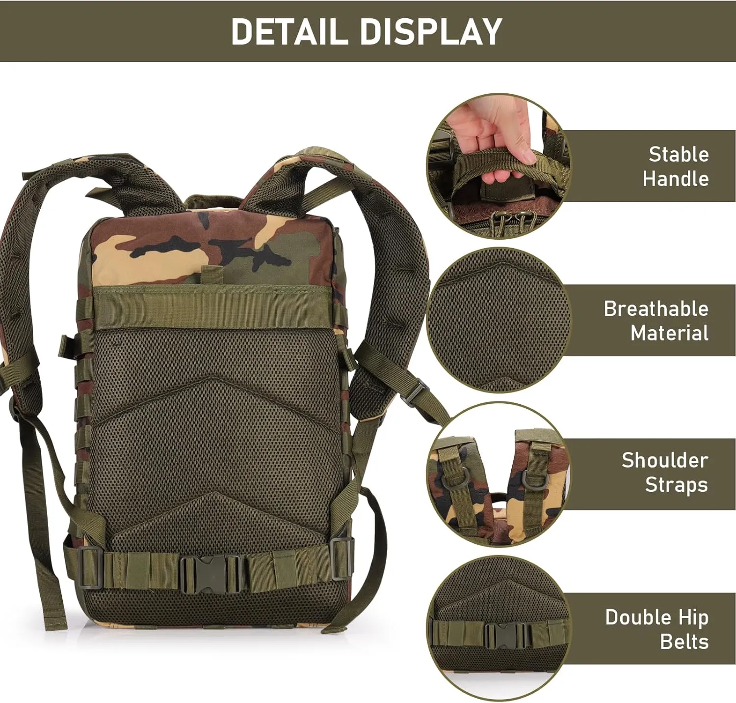 ShowyLive 3P Tactical Backpack Military Rucksack - 45L Large Hiking Backpack Waterproof, Durable Camping Backpack for Men Women, Travel Outdoor Sports Bug Out Bag (CP)