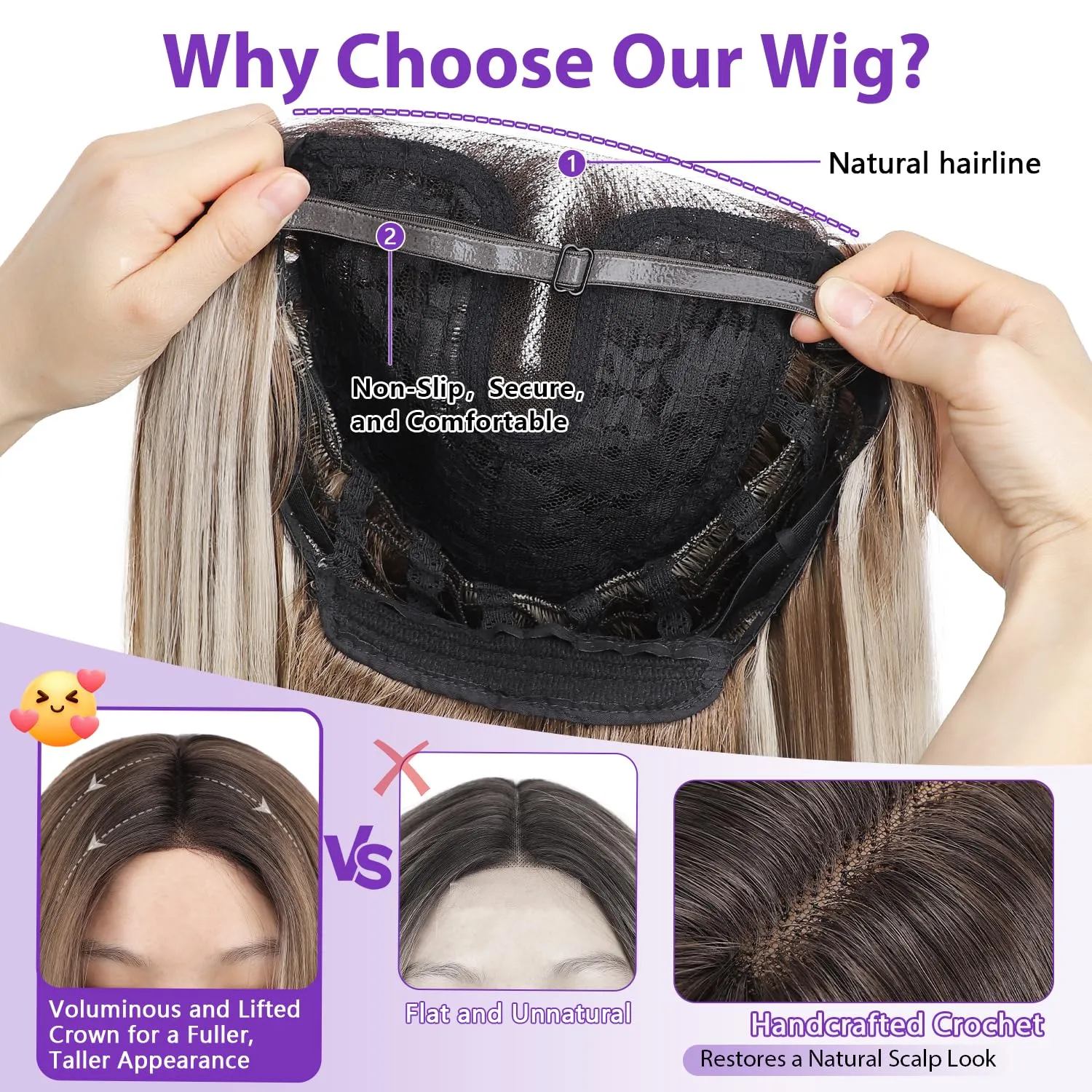 Silver Gray Glueless Wigs for Women Pre Cut Synthetic Lace Hairline Long Layered Straight Hairstyle 26 Inch
