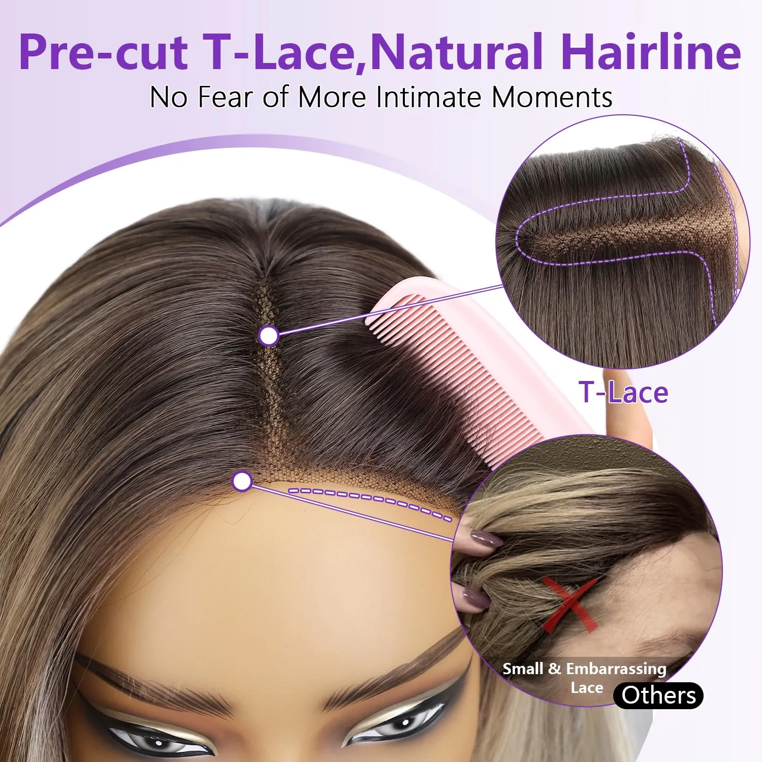 Silver Gray Glueless Wigs for Women Pre Cut Synthetic Lace Hairline Long Layered Straight Hairstyle 26 Inch