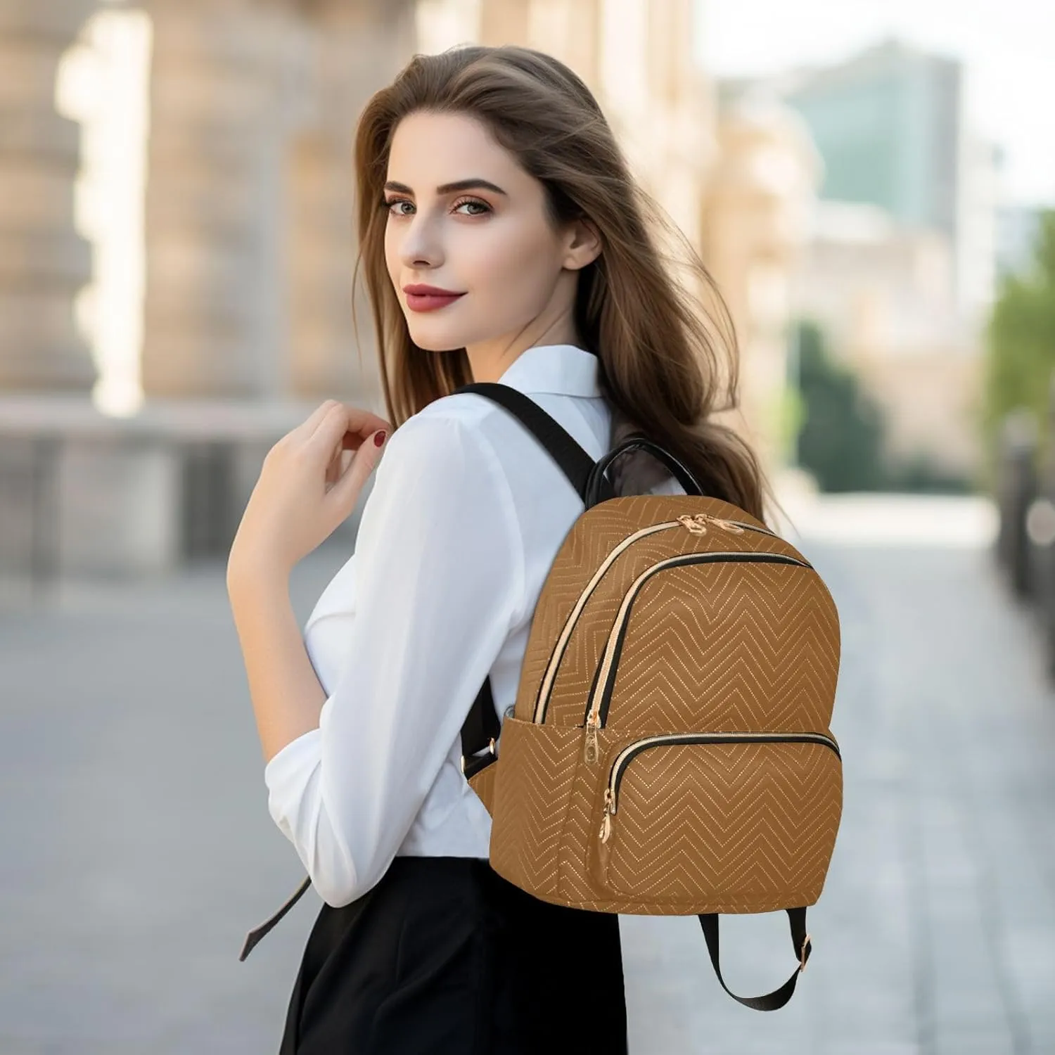 Sinestour Camel Backpack Purse Lightweight Shoulder Bag Fashion Travel Backpack Handbags for Women Ladies Work Teenage