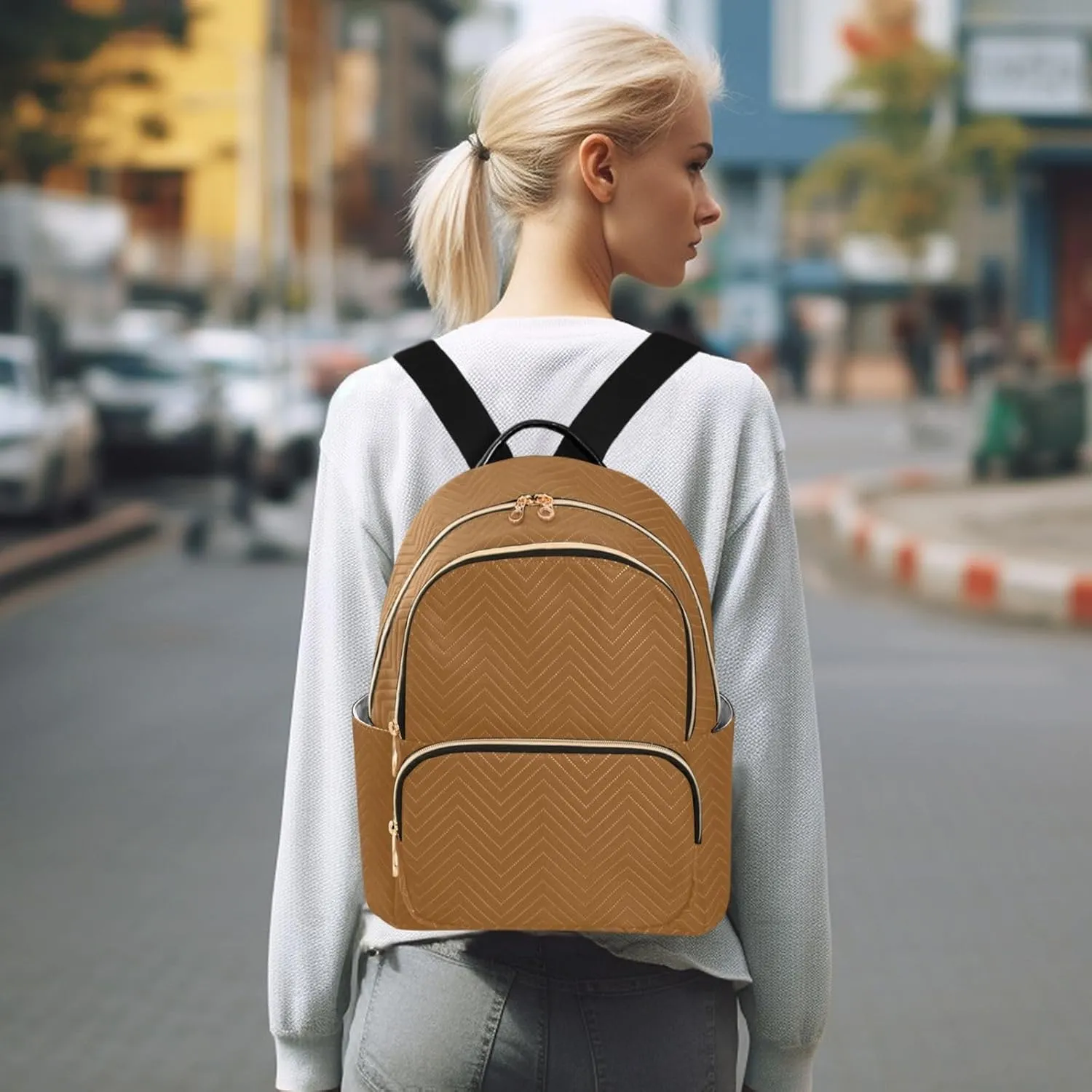 Sinestour Camel Backpack Purse Lightweight Shoulder Bag Fashion Travel Backpack Handbags for Women Ladies Work Teenage