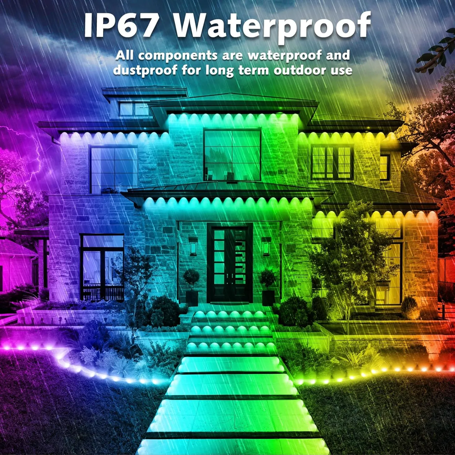 SINLEY 400FT Permanent Outdoor Lights,RGB Eaves Lights with App Control Remote,DIY Scene Modes IP67 Waterproof Outdoor Under Eave Lighting (400FT)