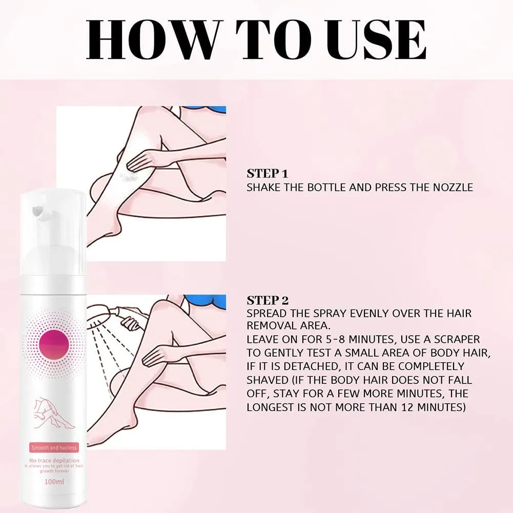Skbra Natural Permanent Hair Removal Spray, Hair Removal Cream, Moisturizing Hair Removal Spray, Hair Removal Spray Foam, Hair Growth Inhibitor For Face,Arm,Leg,Armpit (3PCS)