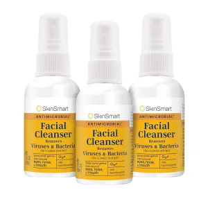 SkinSmart Antimicrobial Facial Cleanser Spray to Remove Viruses and Bacteria Around Eyes, Nose and Mouth, Fight Maskne, 2 oz Spray (3 Pack) Non-Irritating Hypochlorous Acid