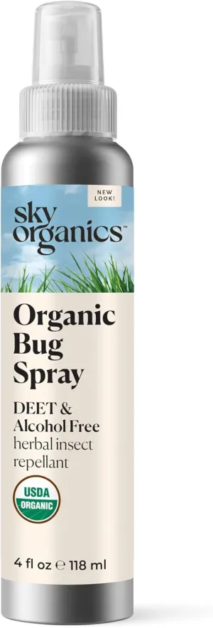 Sky Organics - Organic Bug Spray, 4oz - Deet & Alcohol Free - Herbal Insect & Mosquito Spray - Protect - Made w/Citronella & Lemongrass - Plant Based Formula - Natural, Vegan, & Cruelty Free