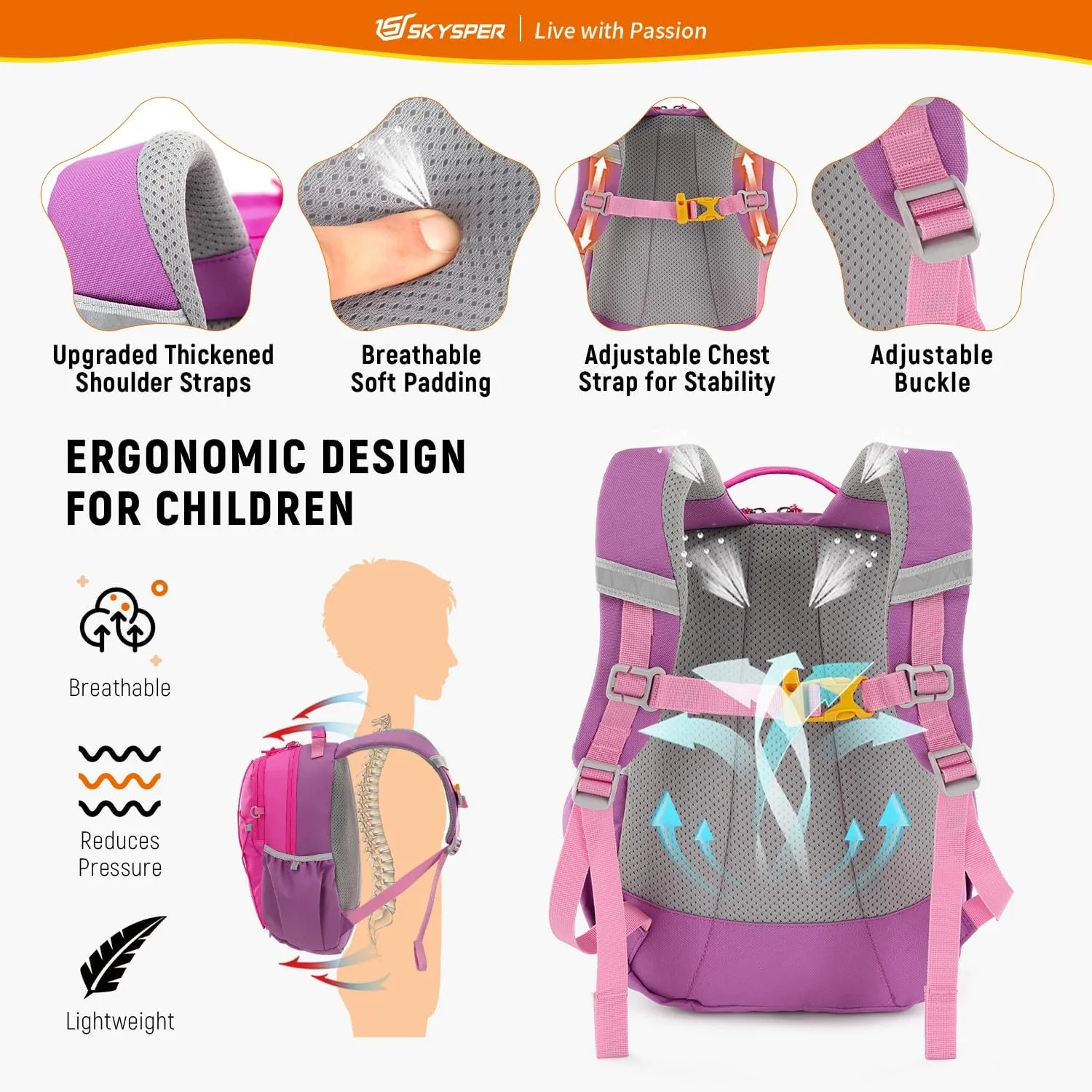 SKYSPER Toddler Backpack with Leash for Boys Girls Kids Travel Backpack Preschool Kindergarten Backpack for Outdoor Day Trips(Pink)