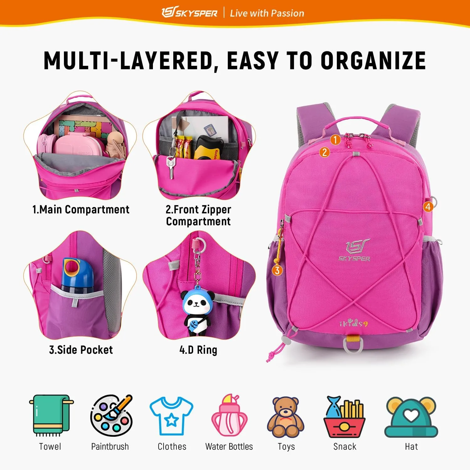 SKYSPER Toddler Backpack with Leash for Boys Girls Kids Travel Backpack Preschool Kindergarten Backpack for Outdoor Day Trips(Pink)