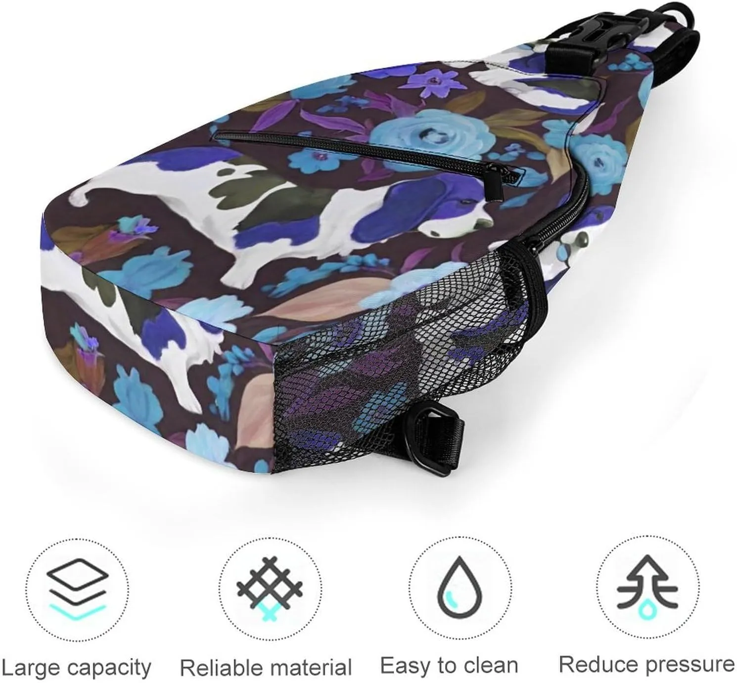 Sling Bag Backpack for Men Women Anti-Theft Multipurpose Casual Carrying Tote Case Crossbody Travel Messenger Bag, Basset Hound Dog Flower Art Crossbody Sling Backpack