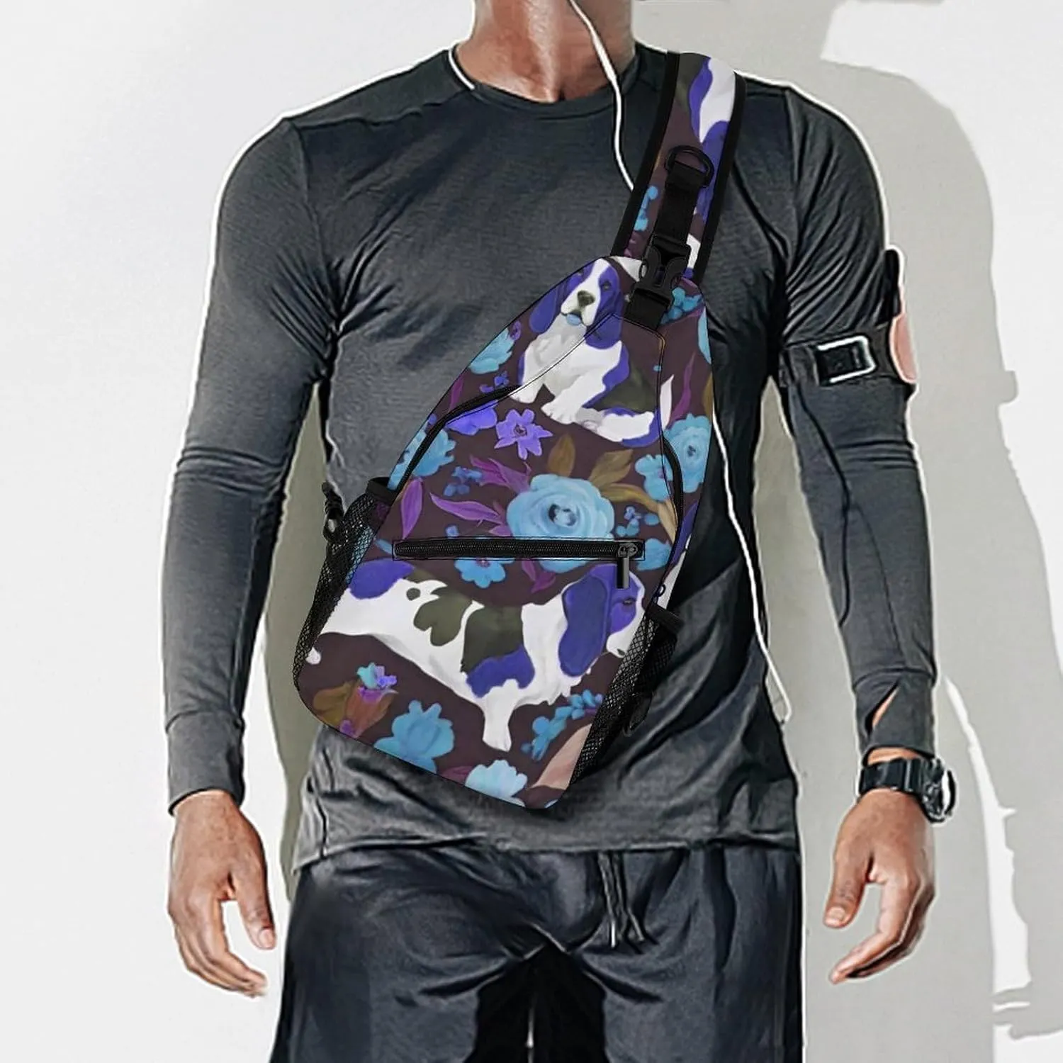 Sling Bag Backpack for Men Women Anti-Theft Multipurpose Casual Carrying Tote Case Crossbody Travel Messenger Bag, Basset Hound Dog Flower Art Crossbody Sling Backpack