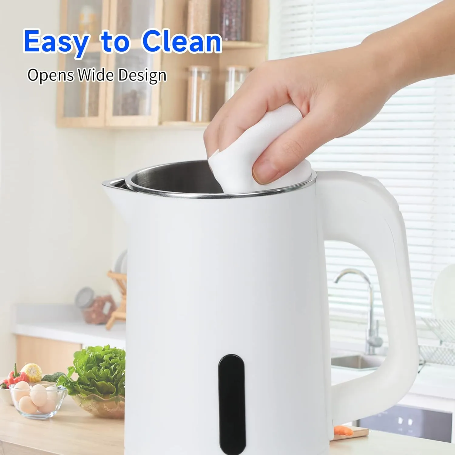 Small Electric Kettle Stainless Steel, 0.6L Portable Travel Electric Tea Kettle, Mini Hot Water Boiler Heater for Business Trip, Camping, Travel, Office (White)