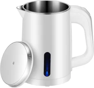 Small Electric Kettle Stainless Steel, 0.6L Portable Travel Electric Tea Kettle, Mini Hot Water Boiler Heater for Business Trip, Camping, Travel, Office (White)