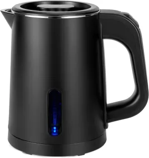Small Electric Tea Kettle Stainless Steel, 0.8L Portable Mini Hot Water Boiler Heater, Travel Electric Coffee Kettle with Auto Shut-Off & Boil Dry Protection (Black)