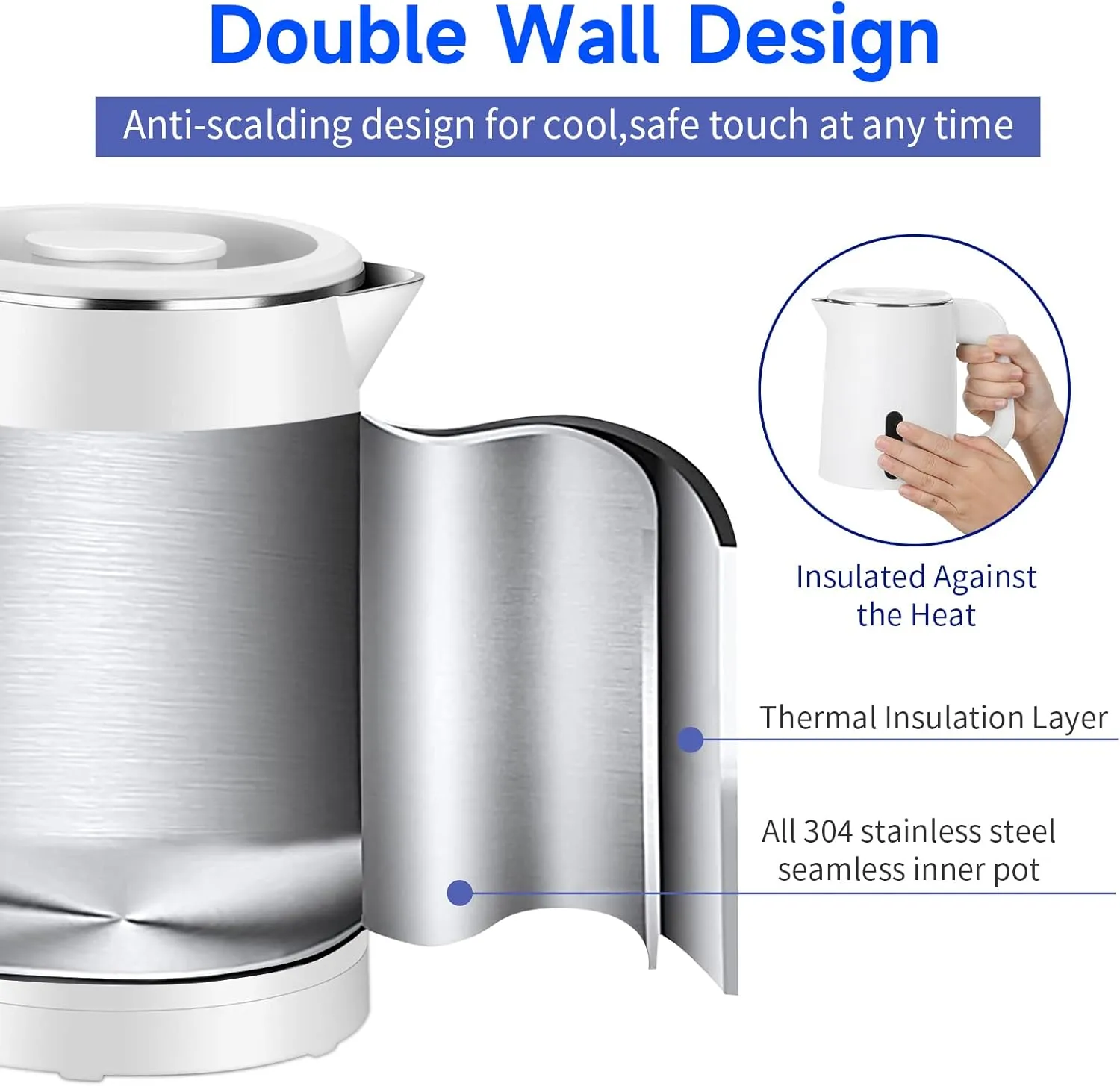 Small Electric Tea Kettle Stainless Steel, 0.8L Portable Mini Hot Water Boiler Heater, Travel Electric Coffee Kettle with Auto Shut-Off & Boil Dry Protection (White)