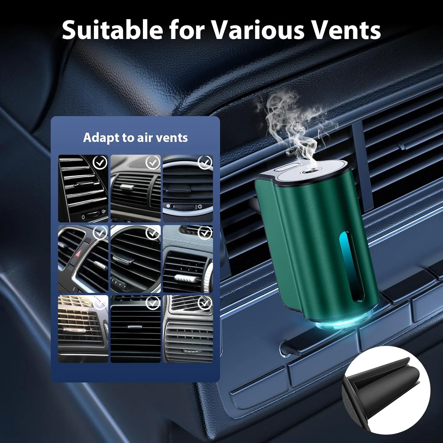 Smart Car Air Freshener, Car Air Freshener Diffuser, Car Diffuser Air Freshener with Three Adjustable Modes, Aromatizante para Carro, Car Diffuser with 8pcs Essential Oil (Green)