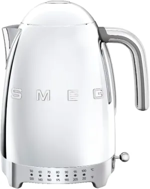 SMEG 7-Cup Variable Temperature Electric Kettle - Retro Style Aesthetic with Advanced Technology - Stainless Steel, 1400W, 120V, 360° Swivel Base, Keep Warm Function (Silver)