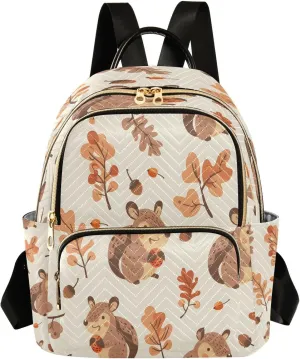 Smiling Squirrel with Acorns Mini Backpack Purse for Women Travel Bag Lightweight Shoulder Bag Fashion Daypack