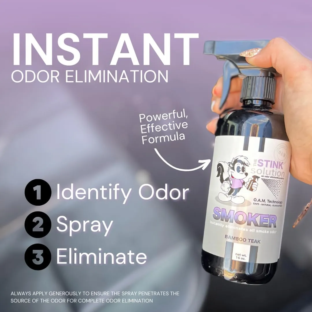 Smoke Odor Eliminator Spray - Completely Remove Smoke Smell From House, Car, Clothes, Hands, Hair, & More - Best Odor Eliminator For Smoke - Bamboo Teak (16oz) & Sky Blue (16oz)
