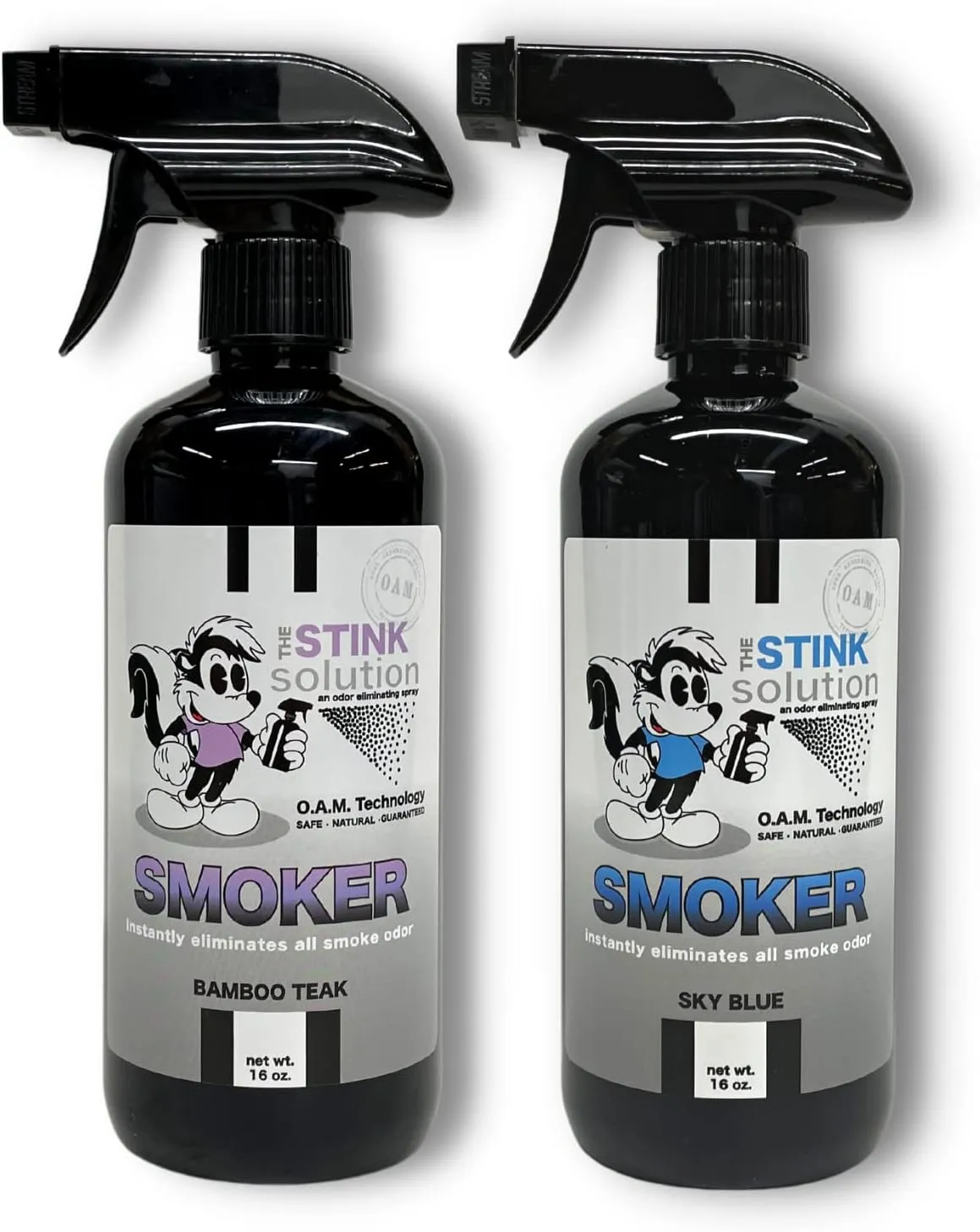 Smoke Odor Eliminator Spray - Completely Remove Smoke Smell From House, Car, Clothes, Hands, Hair, & More - Best Odor Eliminator For Smoke - Bamboo Teak (16oz) & Sky Blue (16oz)