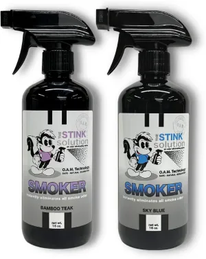 Smoke Odor Eliminator Spray - Completely Remove Smoke Smell From House, Car, Clothes, Hands, Hair, & More - Best Odor Eliminator For Smoke - Bamboo Teak (16oz) & Sky Blue (16oz)