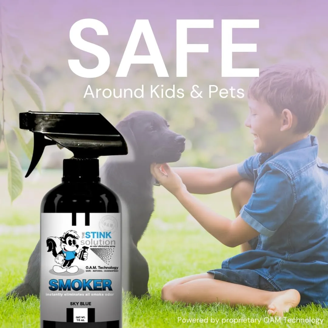 Smoke Odor Eliminator Spray - Completely Remove Smoke Smell From House, Car, Clothes, Hands, Hair, & More - Best Odor Eliminator For Smoke - Bamboo Teak (16oz) & Sky Blue (16oz)