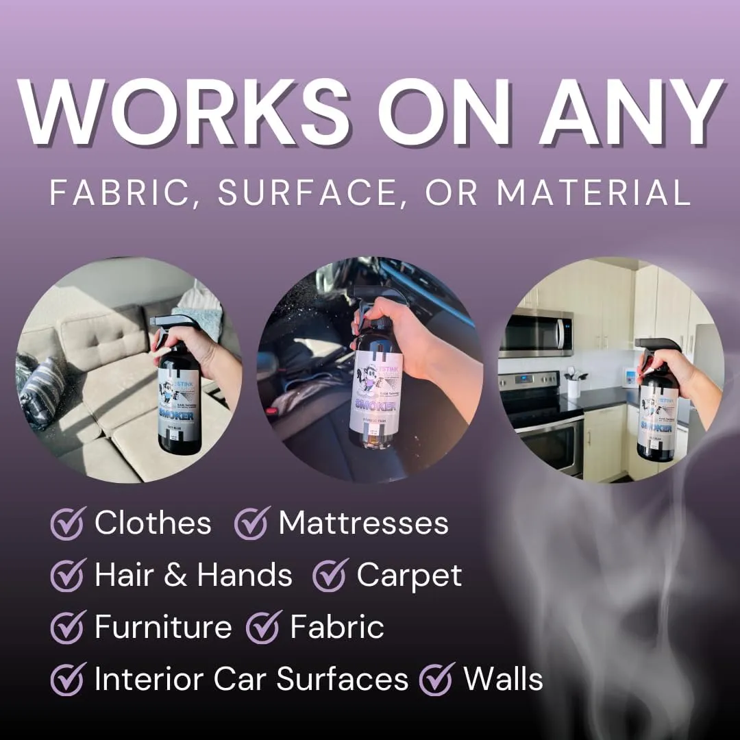 Smoke Odor Eliminator Spray - Completely Remove Smoke Smell From House, Car, Clothes, Hands, Hair, & More - Best Odor Eliminator For Smoke - Bamboo Teak (16oz) & Sky Blue (16oz)