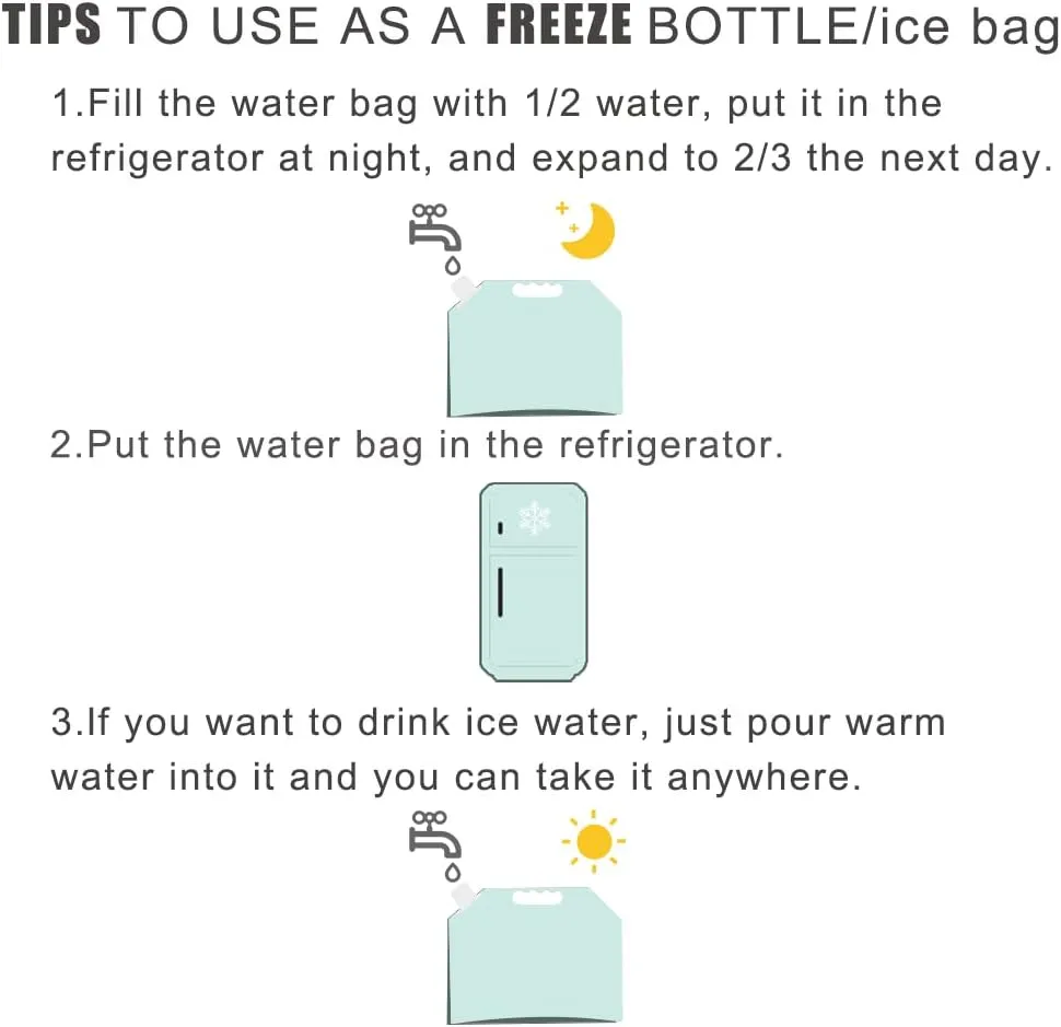 Soddeph Collapsible Water Container Bag, BPA Free Food Grade Clear Plastic Storage Jug for Sport Camping Riding Mountaineer,Freezable, Food Grade (8-pack-2.6Gal)