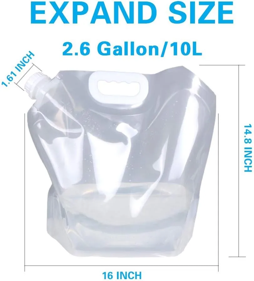 Soddeph Collapsible Water Container Bag, BPA Free Food Grade Clear Plastic Storage Jug for Sport Camping Riding Mountaineer,Freezable, Food Grade (8-pack-2.6Gal)